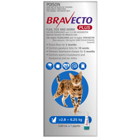 브라벡토 플러스 미디움 (Bravecto Plus for Medium Cats) 고양이용  2.8-6.25 kg